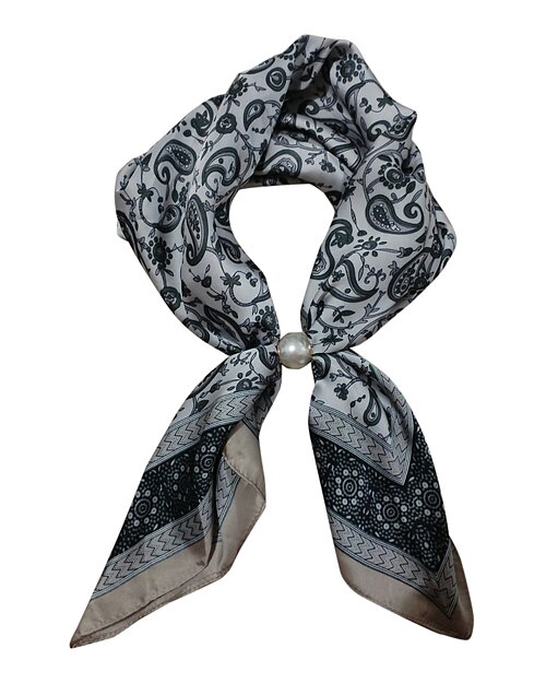 Scarf Aliki med magnet paisleymönstrad offwhite/svart/beige