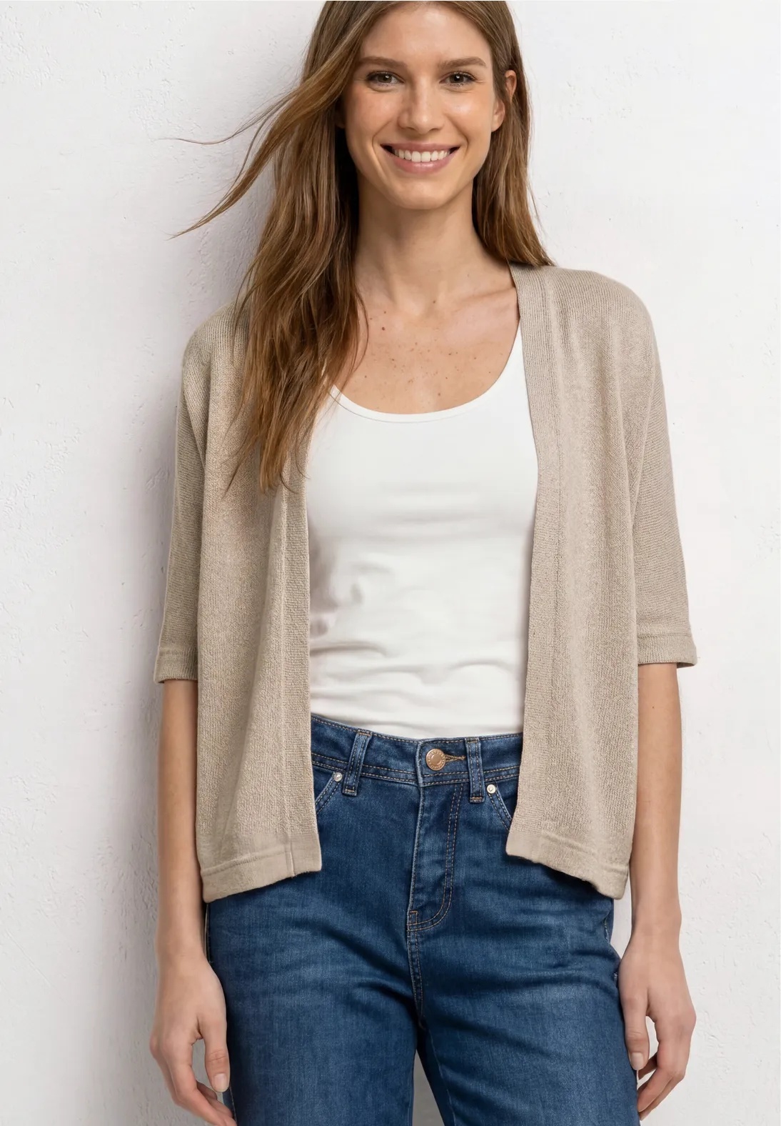 LTD QR Knit Look Batwing Jacket - Clay Sand - Street One