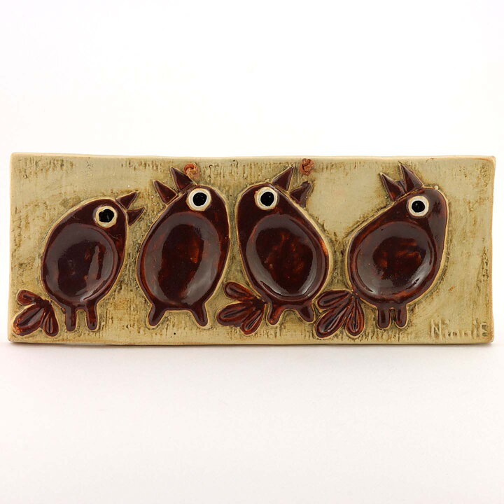 Ninnie Forsgren (1960s) Wall Plaque with Four Brown Birds Decor 34 cm