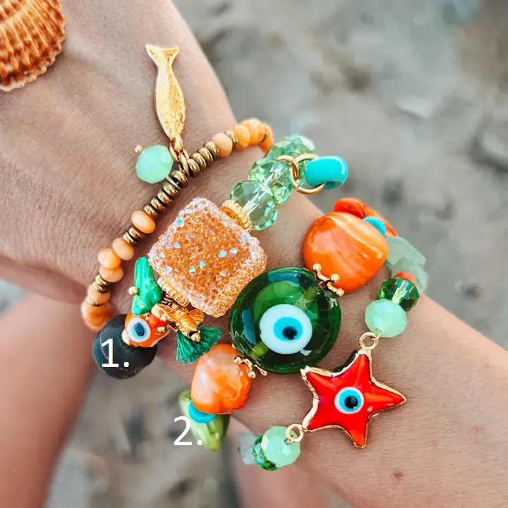 Armband med orange fyrkantig pärla