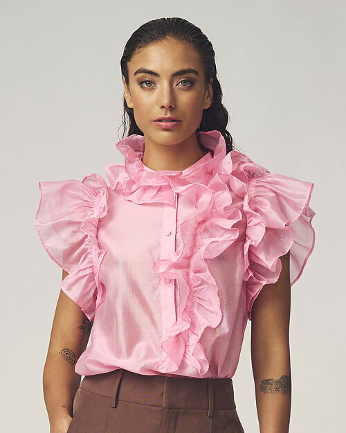 Blus Embla med volanger rosa