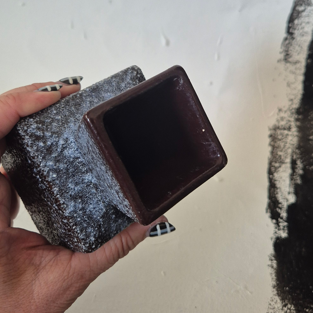 vintage VAS, brun-blå skrovlig glasyr, h 11,5 cm - 11