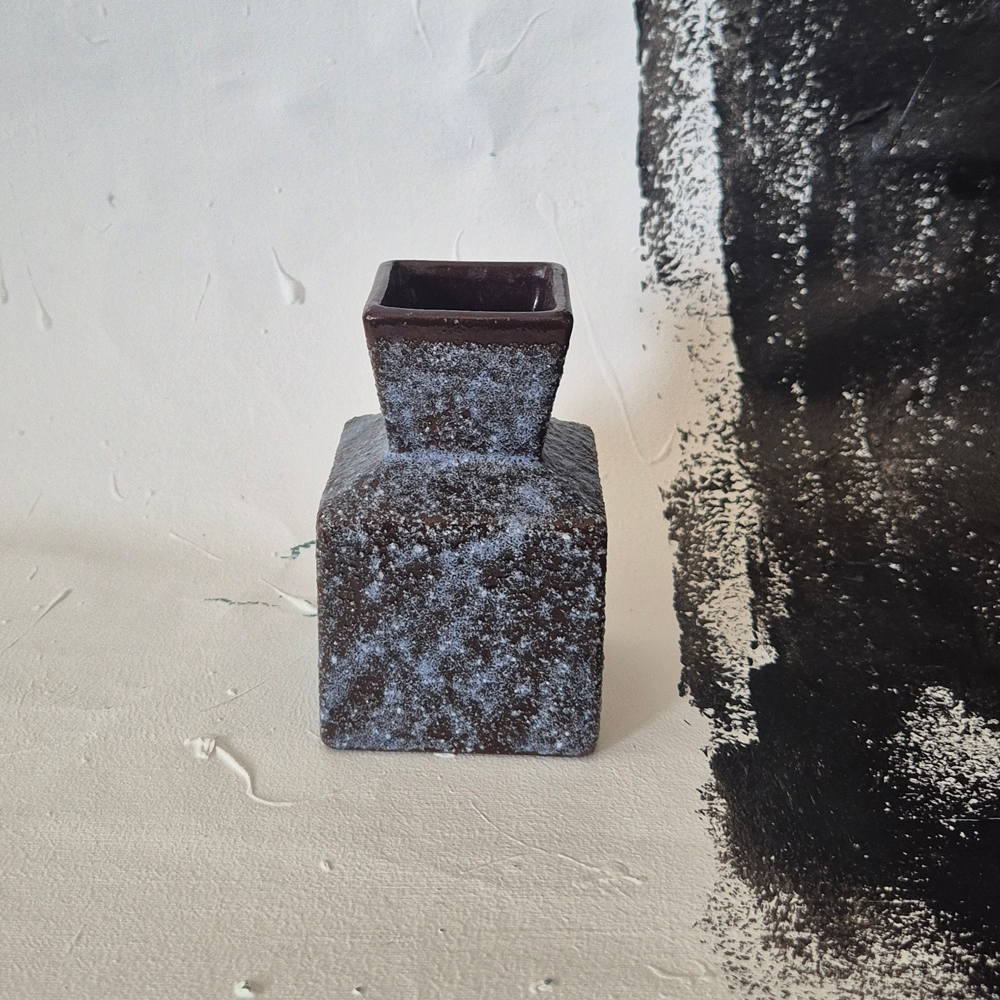 vintage VAS, brun-blå skrovlig glasyr, h 11,5 cm - 6