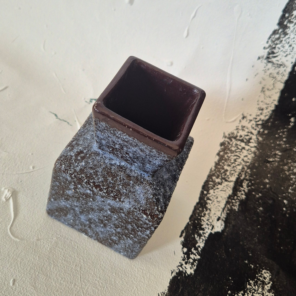 vintage VAS, brun-blå skrovlig glasyr, h 11,5 cm - 7