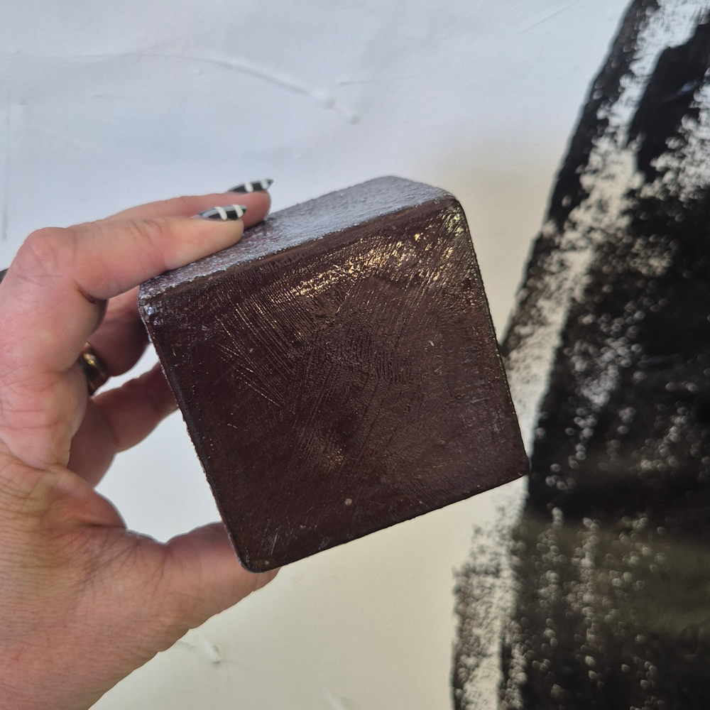 vintage VAS, brun-blå skrovlig glasyr, h 11,5 cm - 5