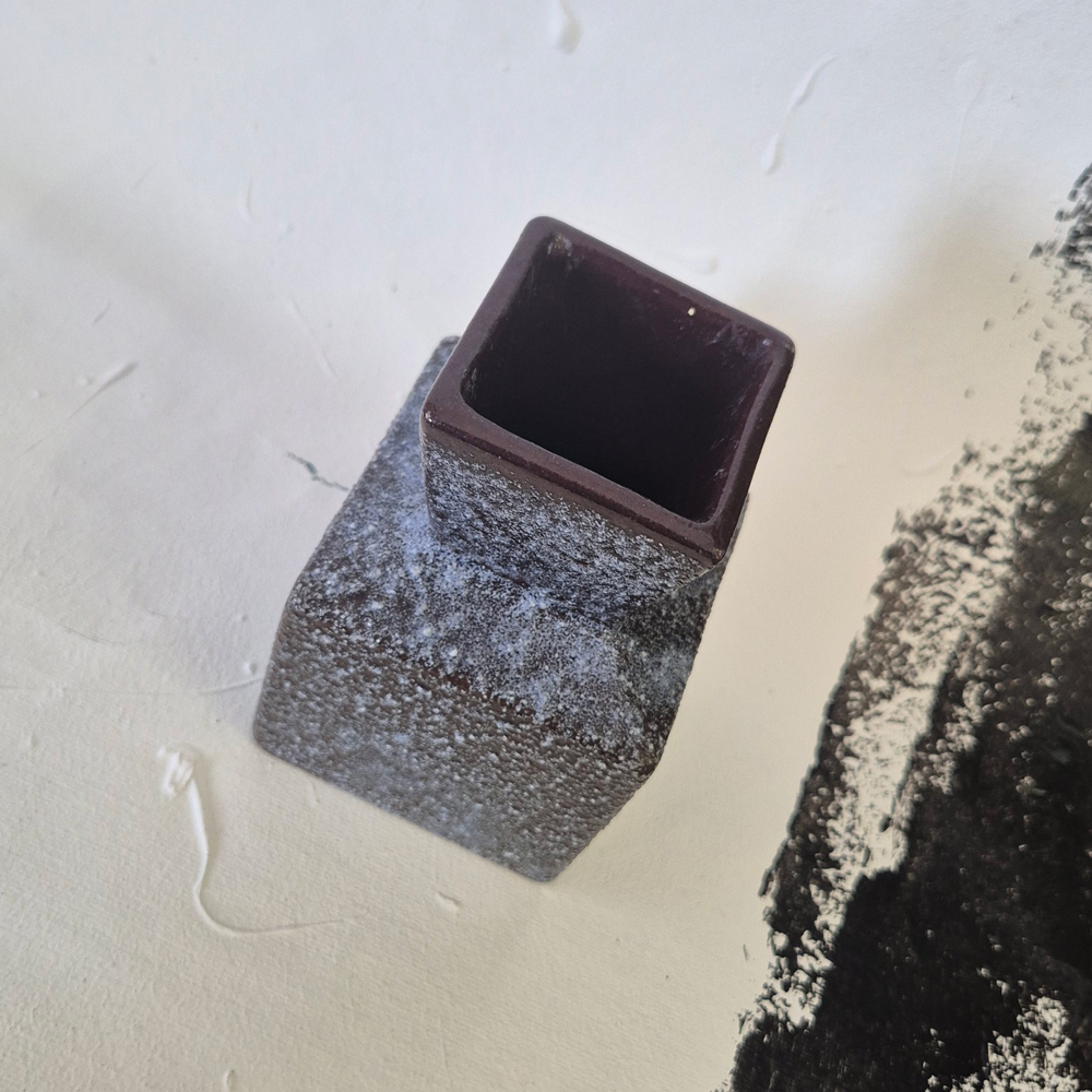 vintage VAS, brun-blå skrovlig glasyr, h 11,5 cm - 2
