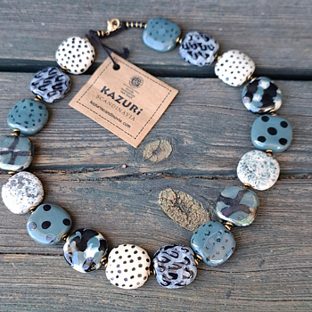 Kazuri -Halsband- Pebbles  New Look 18"  - Fairtrade