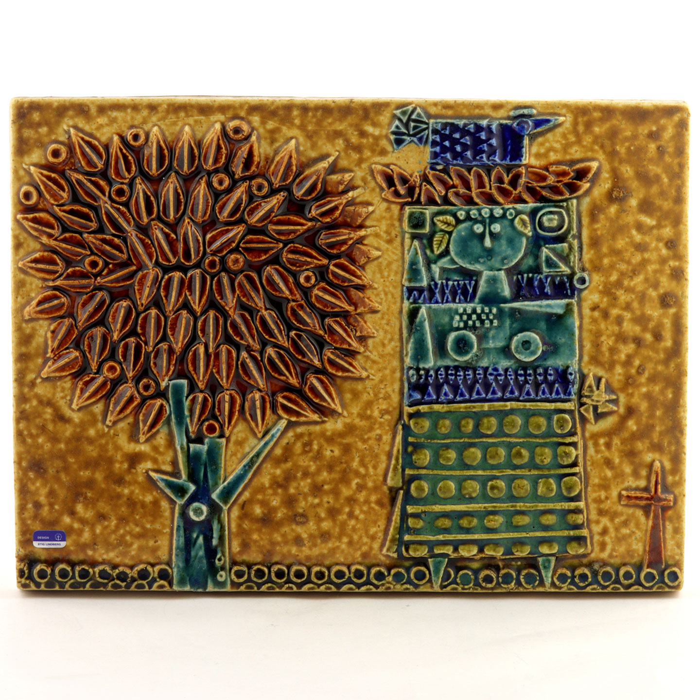 【レア】Stig Lindberg 壁掛けレリーフ Stig Lindberg (1960s) Wall Plaque with Woman and Tree 30 cm (4)