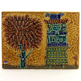 Stig Lindberg (1960s) Wall Plaque with Woman and Tree 30 cm (4)