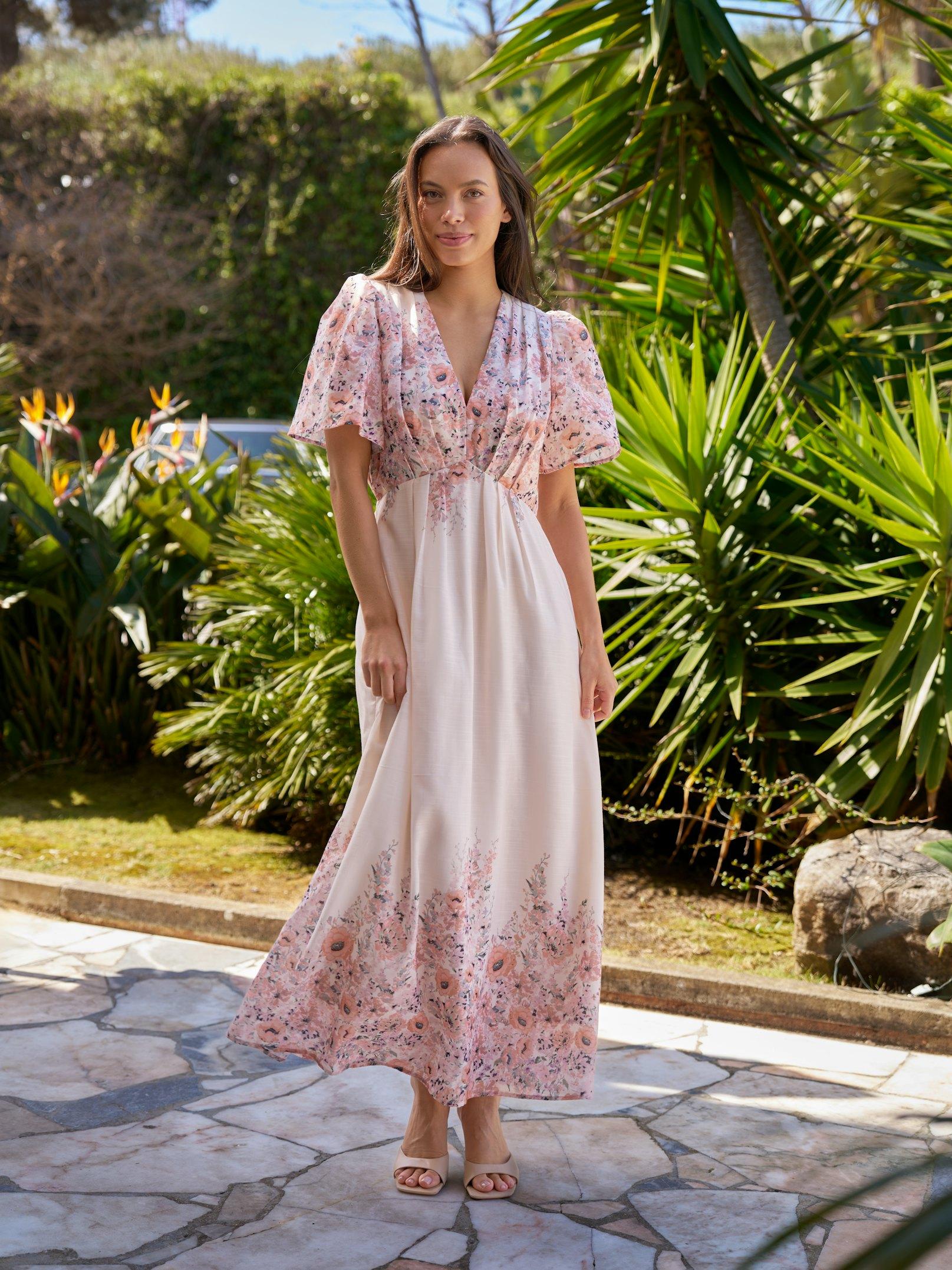 Serna Flower Print Dress Burned Powder - 6