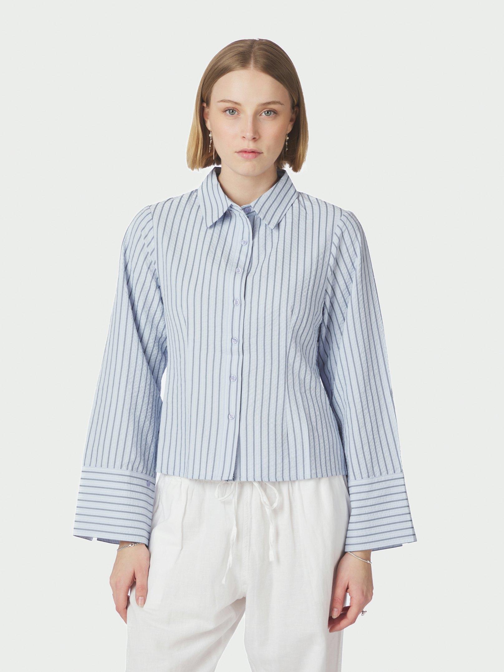 Rosa Striped Crepe Shirt Blue - 3
