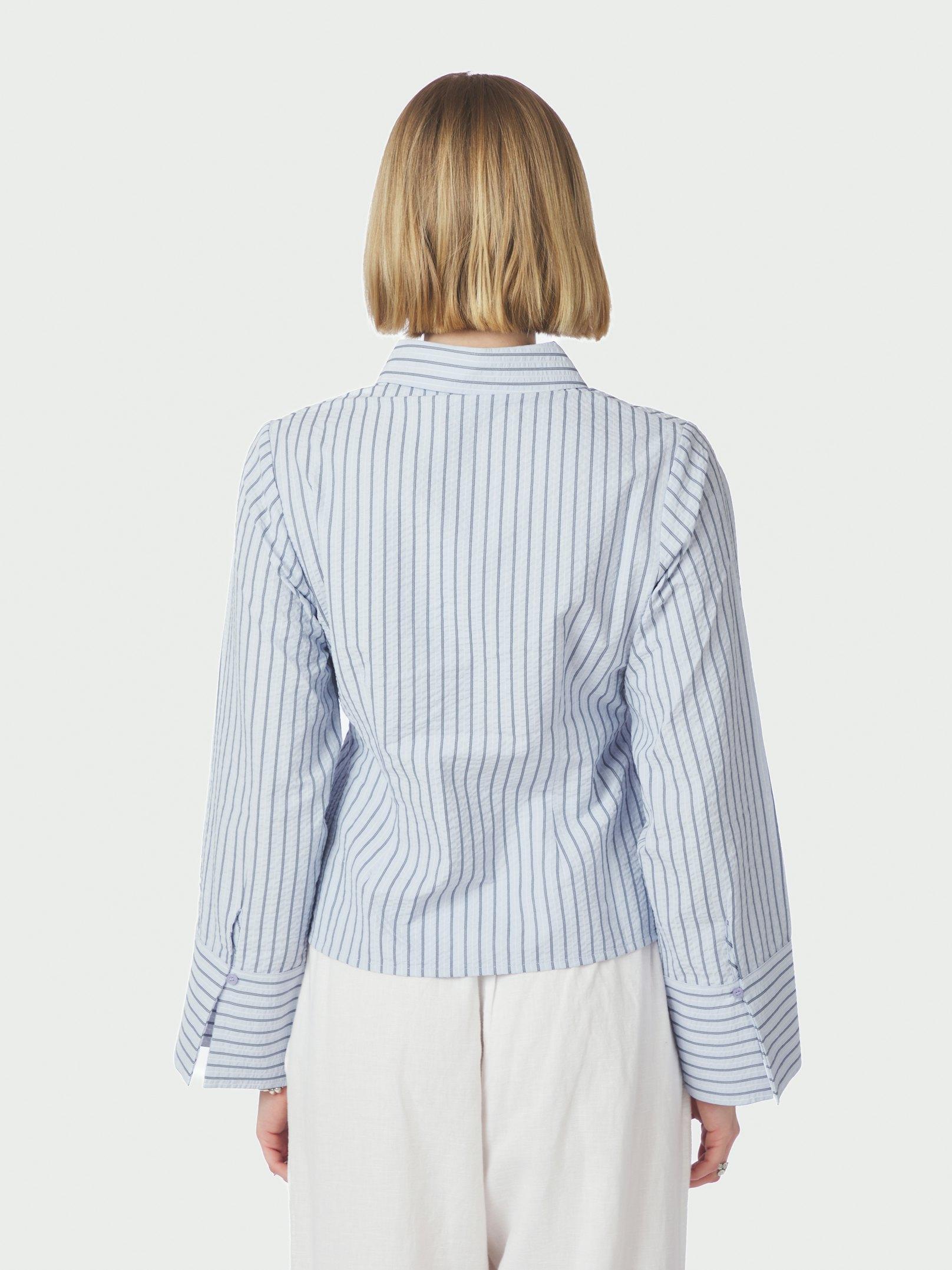 Rosa Striped Crepe Shirt Blue - 4