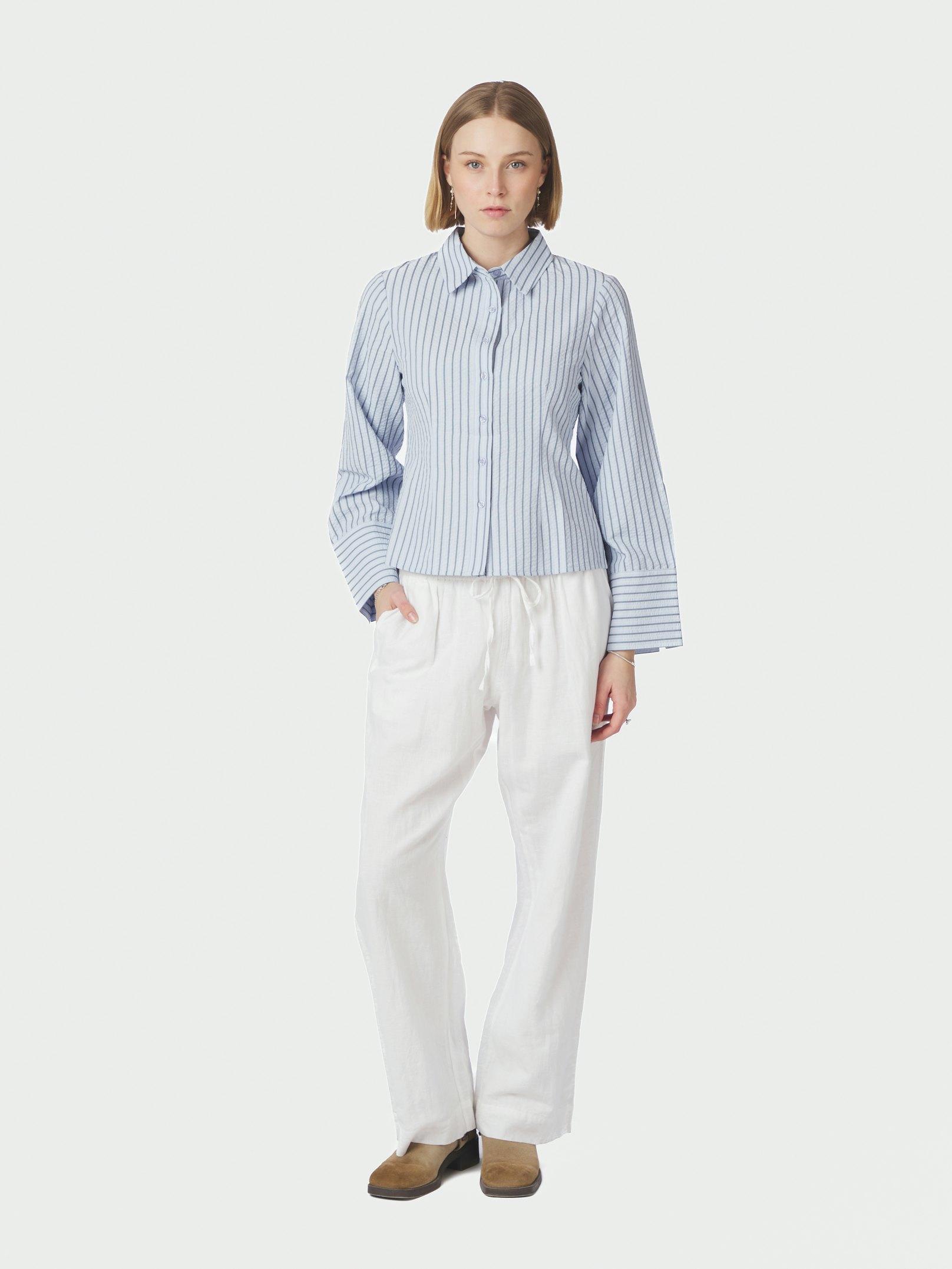 Rosa Striped Crepe Shirt Blue - 5