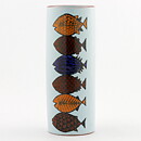 Stig Lindberg (Karneval 1958) Cylinder Vase with Woman and Fish Decor 15 cm (2)