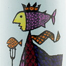 Stig Lindberg (Karneval 1958) Cylinder Vase with Woman and Fish Decor 15 cm (2)