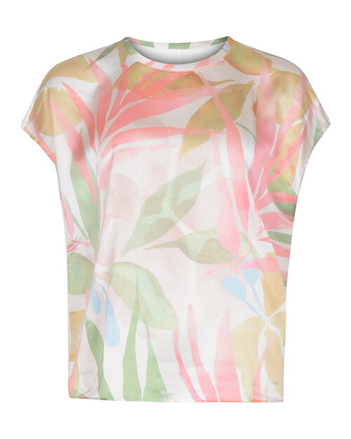 Blus holkärm bladmönstrad rosa-korall/grön/ljusbeige - 3