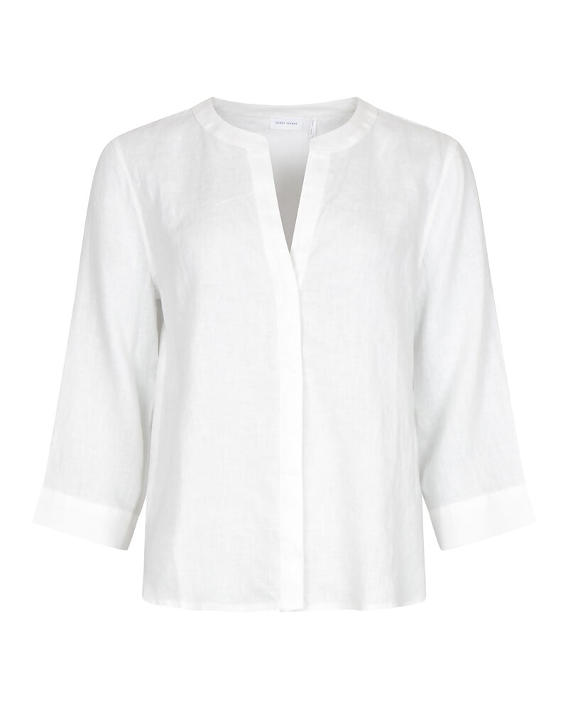 Linneblus v-ringad dold knäppning offwhite