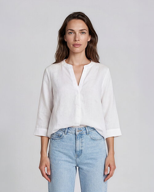 Linneblus v-ringad dold knäppning offwhite
