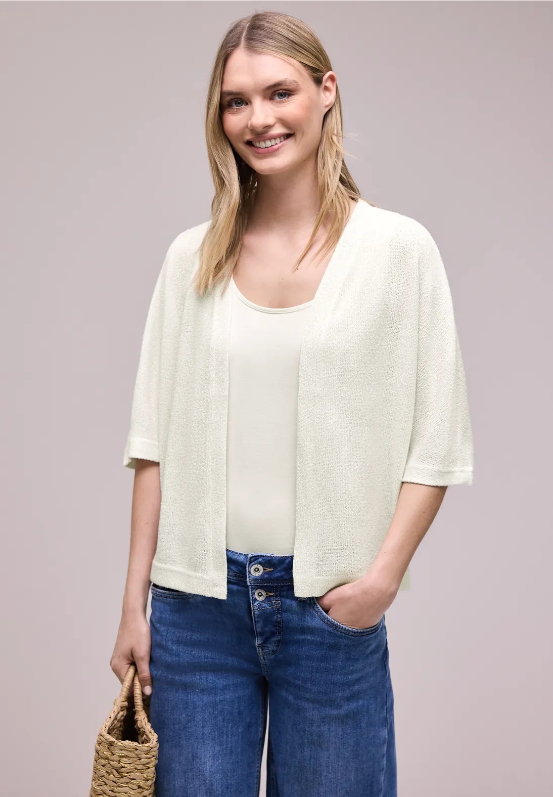 LTD QR Knit Look Batwing Jacket - Offwhite - Street One