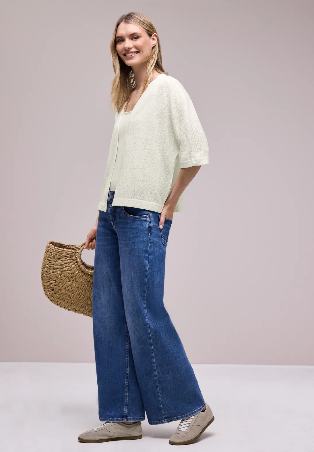 LTD QR Knit Look Batwing Jacket - Offwhite - Street One