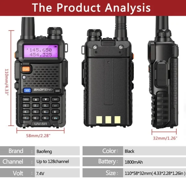 Baofeng UV-5R 5W dubbelbands walkie talkie tvåvägsradio svart - 10