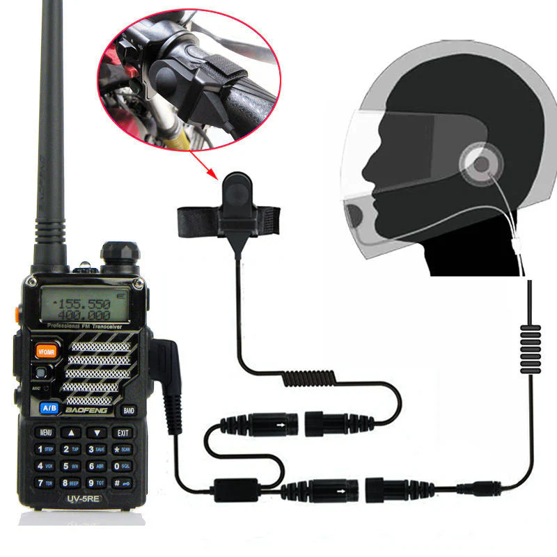 Helmet Kit Full Face Motorcycle Headset Earpiece Mic, 2 Pin K-plug - 6