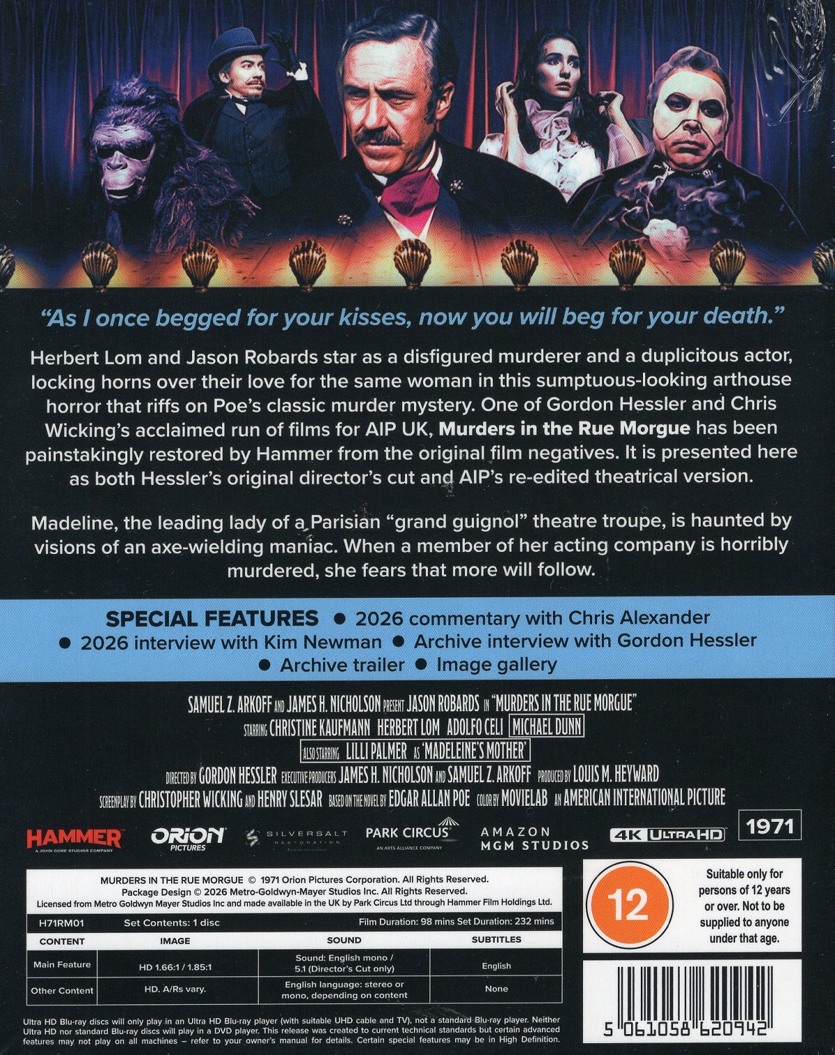 Murders In The Rue Morgue (Limited Edition) (ej svensk text) (4K Ultra HD) - 2