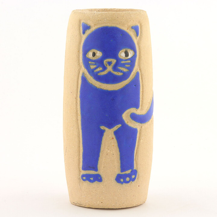 Fifalla Luna Langelund (1980s) Blue Cat Candleholder 14 cm