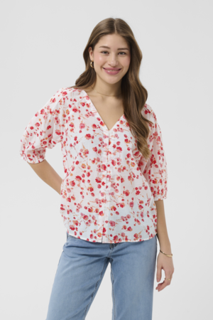 CRGISELLE SHIRT - PINK RED FLOWER - CREAM - 3