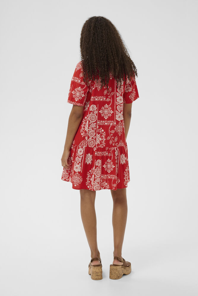 CRGIANNA SHORT DRESS - RED ETHNIC PRINT - CREAM - 4
