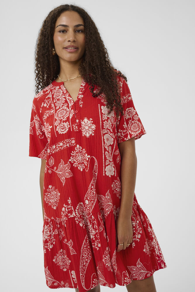 CRGIANNA SHORT DRESS - RED ETHNIC PRINT - CREAM - 3