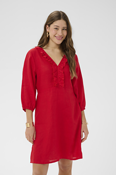 CRBELLIS FRILL DRESS - HIGH RISK RED - CREAM