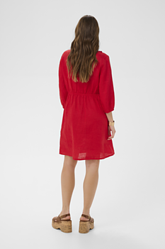 CRBELLIS FRILL DRESS - HIGH RISK RED - CREAM