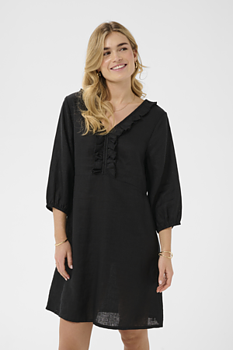 CR BELLIS FRILL DRESS - PITCH BLACK - CREAM