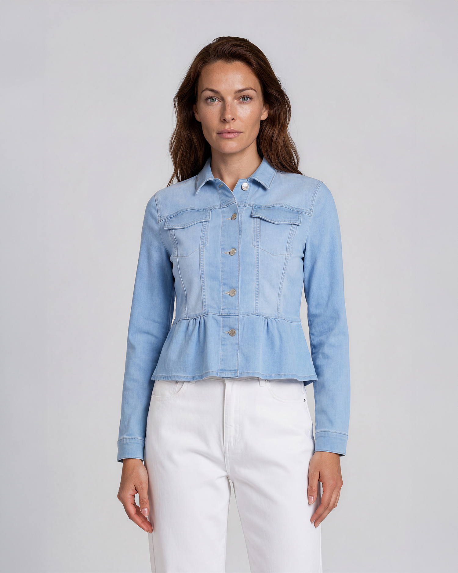 Jeansjacka peplumvolang ljus denim