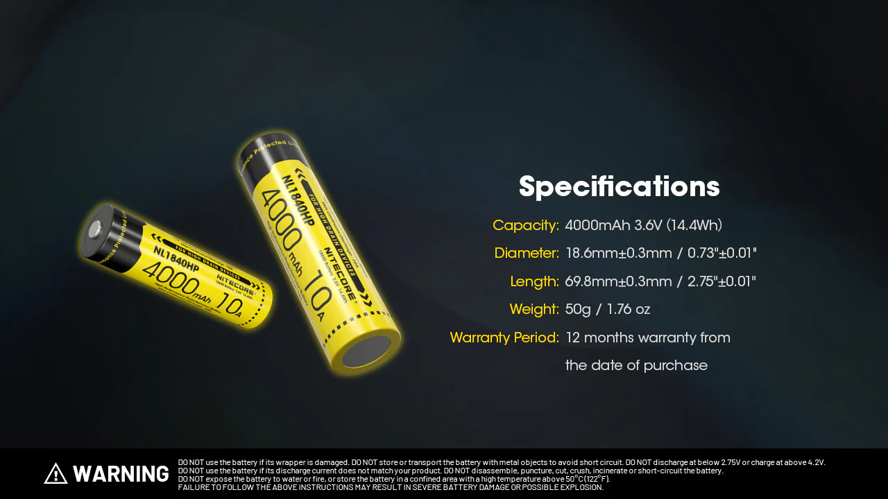 Nitecore NL1840 HP Rechargeable Battery - 9