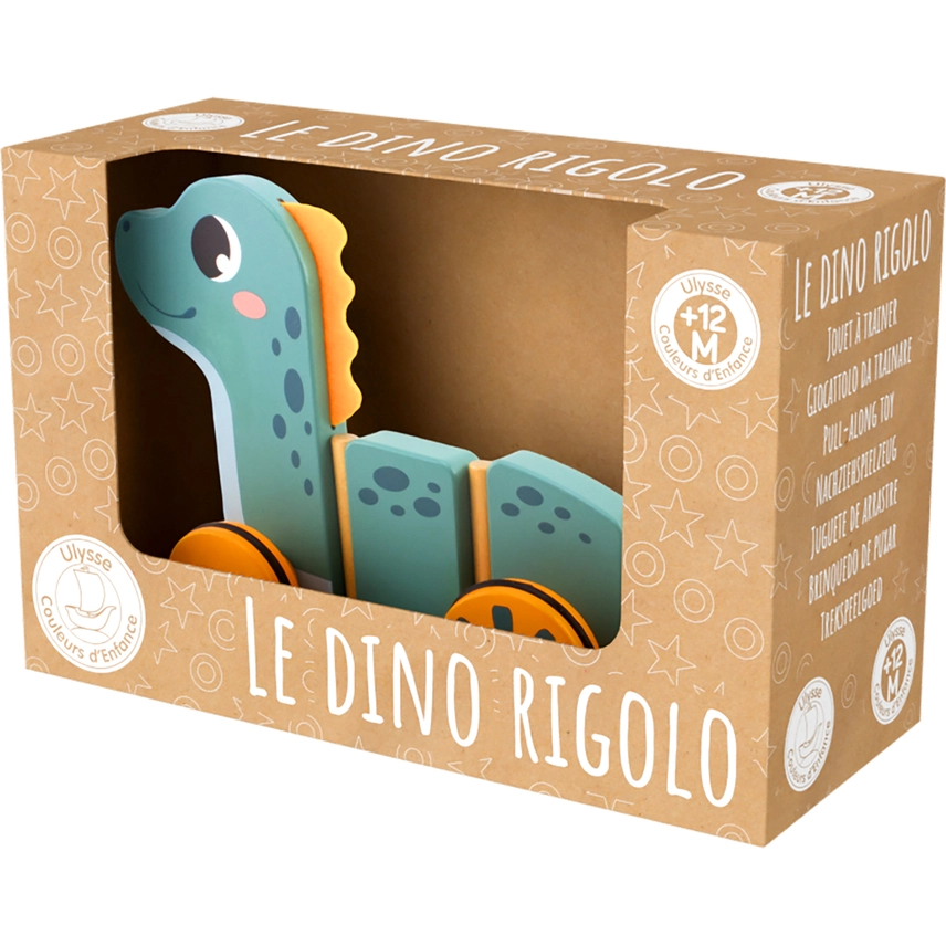 Ulysse Couleurs d'Enfance Dragleksak Dino - Hållbart i trä för kreativ lek - 4