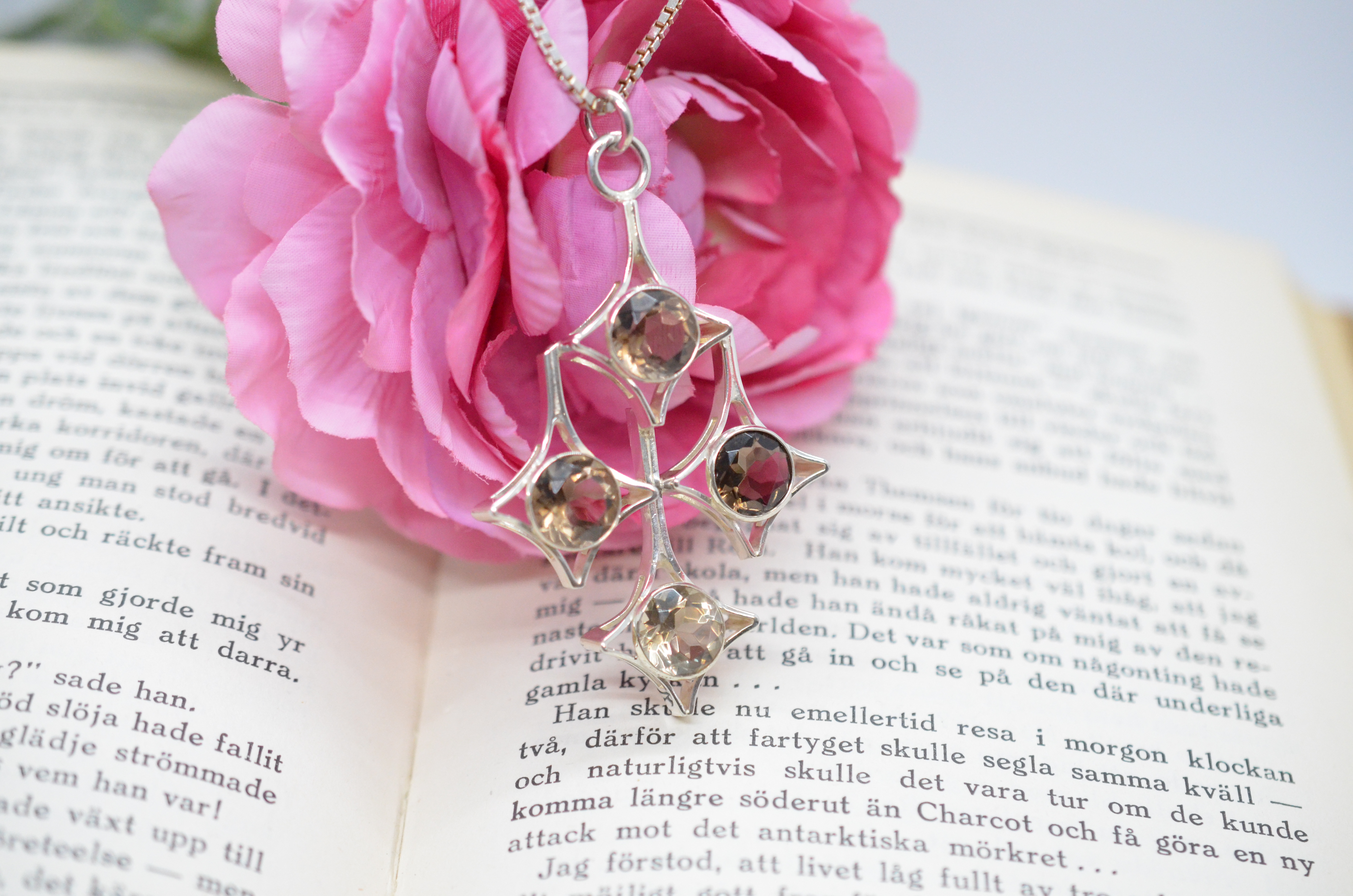 Vintage Salovaara silver necklace with smoky quartz - 3