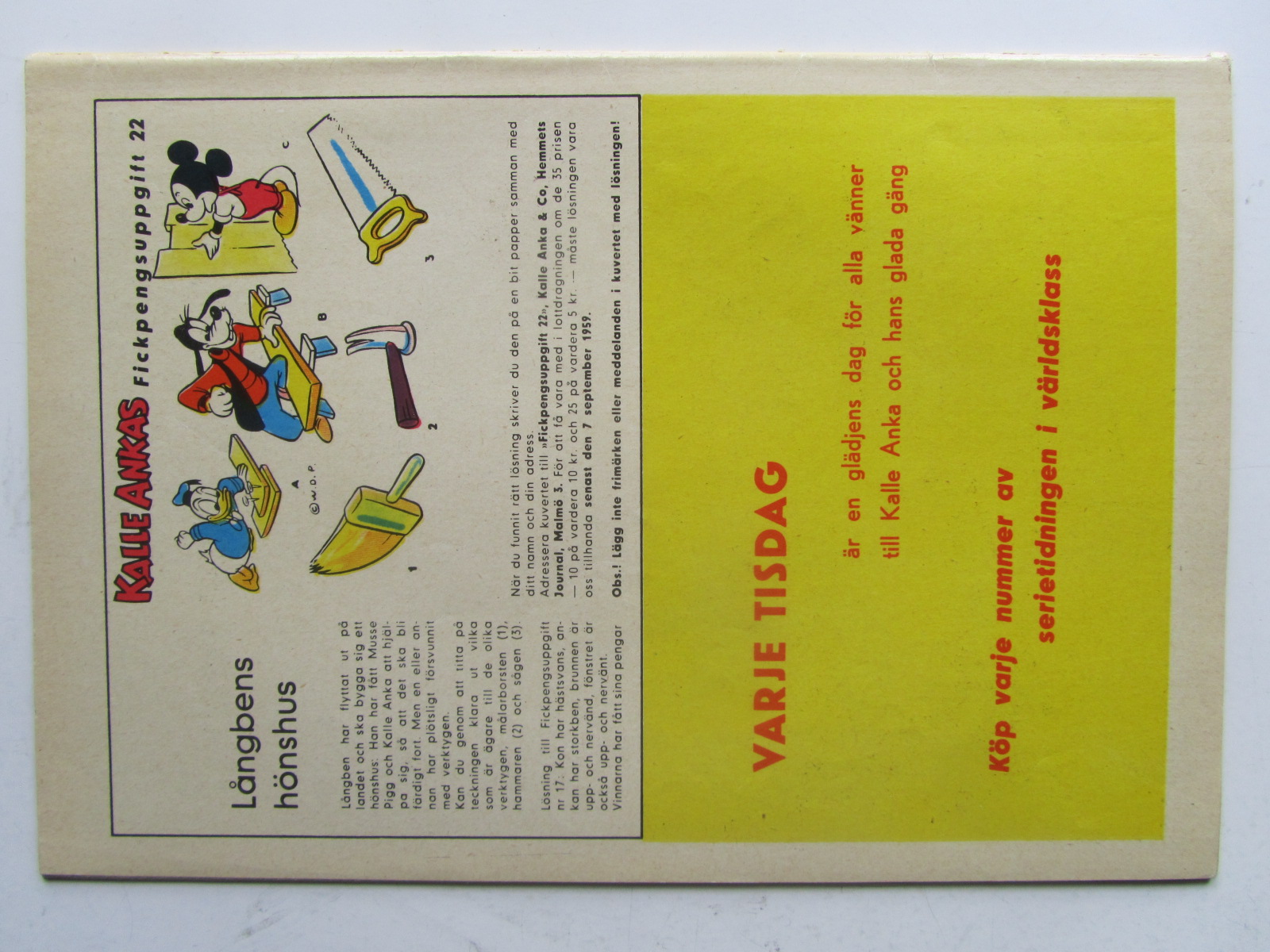 Kalle Anka 1959 22 Vg(+) - 2