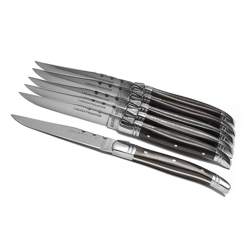 Laguiole biffkniver, svart, 6 stk (trehåndtak)