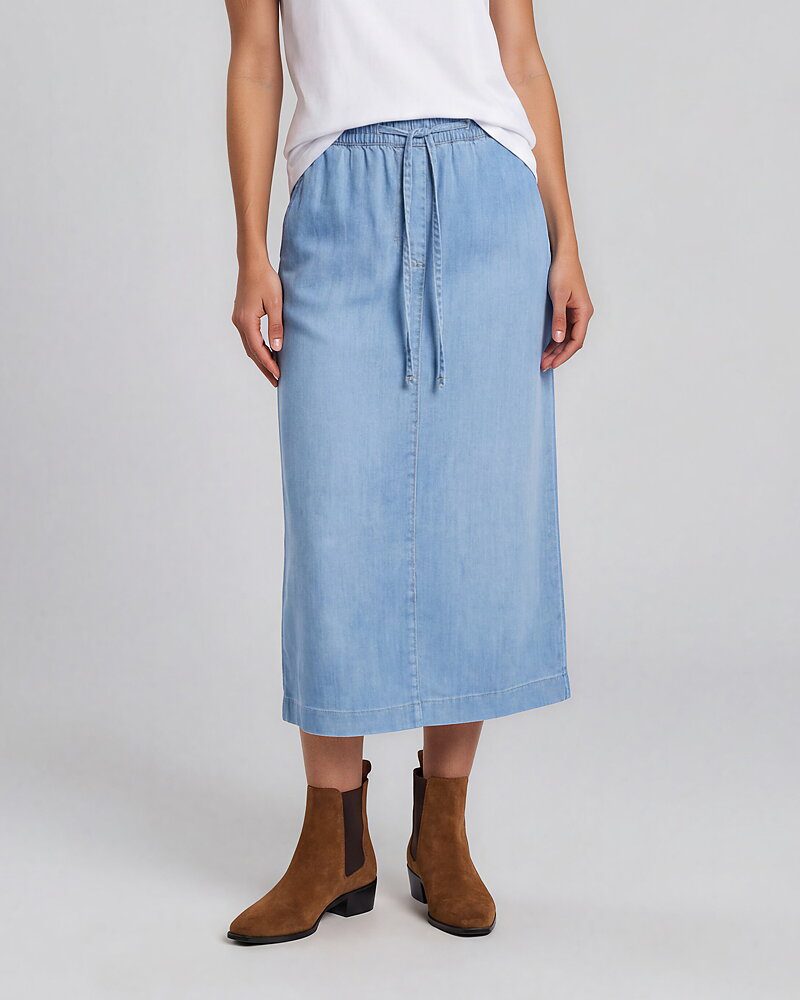 Jeanskjol resår & knäppning ljus denim