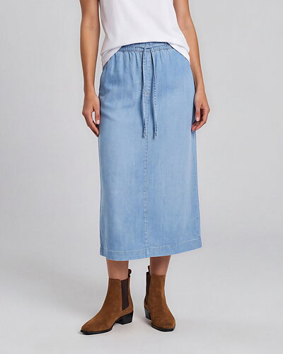 Jeanskjol resår & knäppning ljus denim