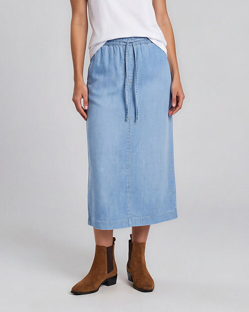 Jeanskjol resår & knäppning ljus denim