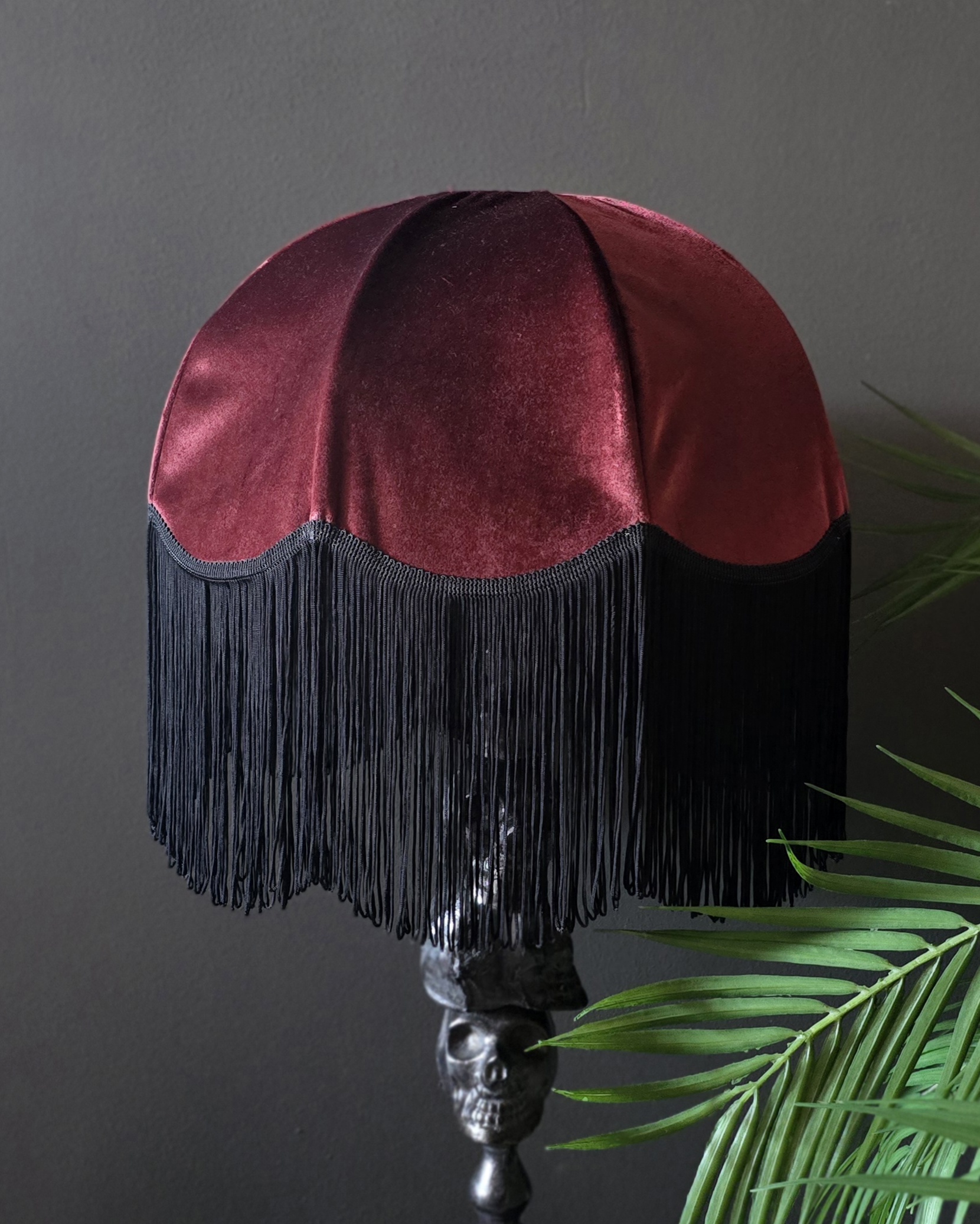 Lampskärm Frans Retro 35 - Burgundy/Svart Lång Frans