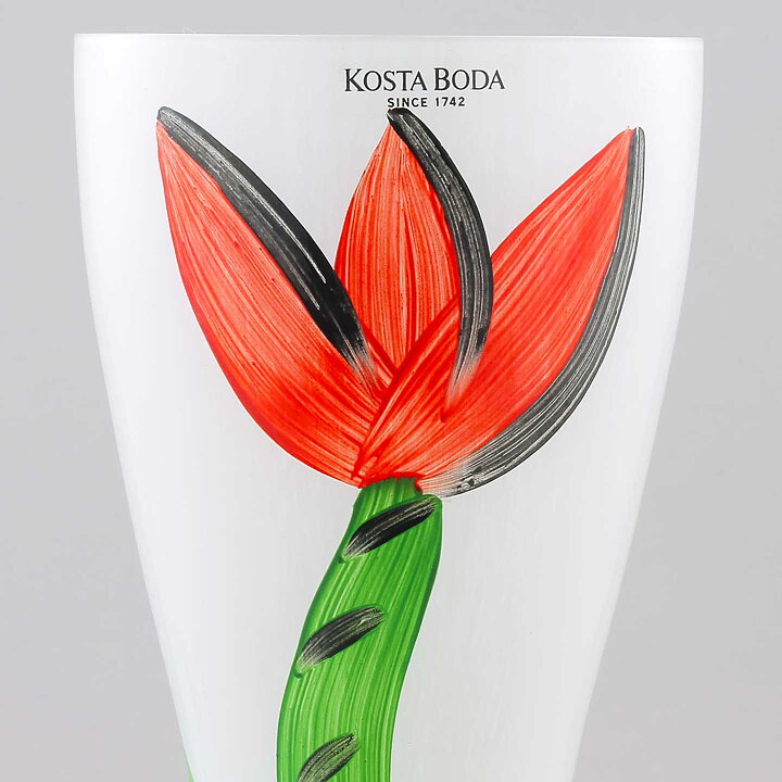 Ulrica Hydman–Vallien (Tulipa 1991) White Vase with Red Tulip 26 cm