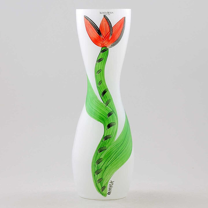 Ulrica Hydman–Vallien (Tulipa 1991) White Vase with Red Tulip 26 cm