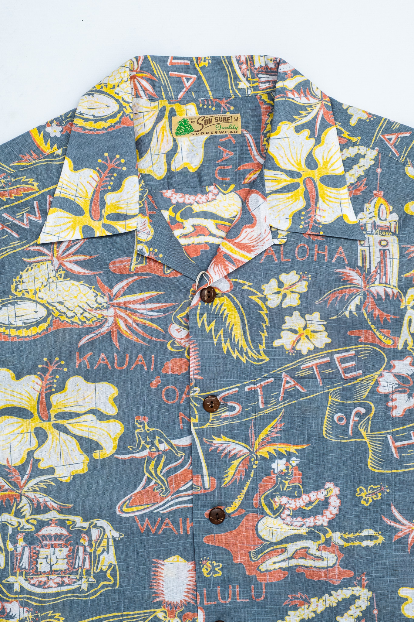 Sun Surf - Cotton Linen Slub Yarn Hawaiian Shirt ”State of Hawaii” - 3