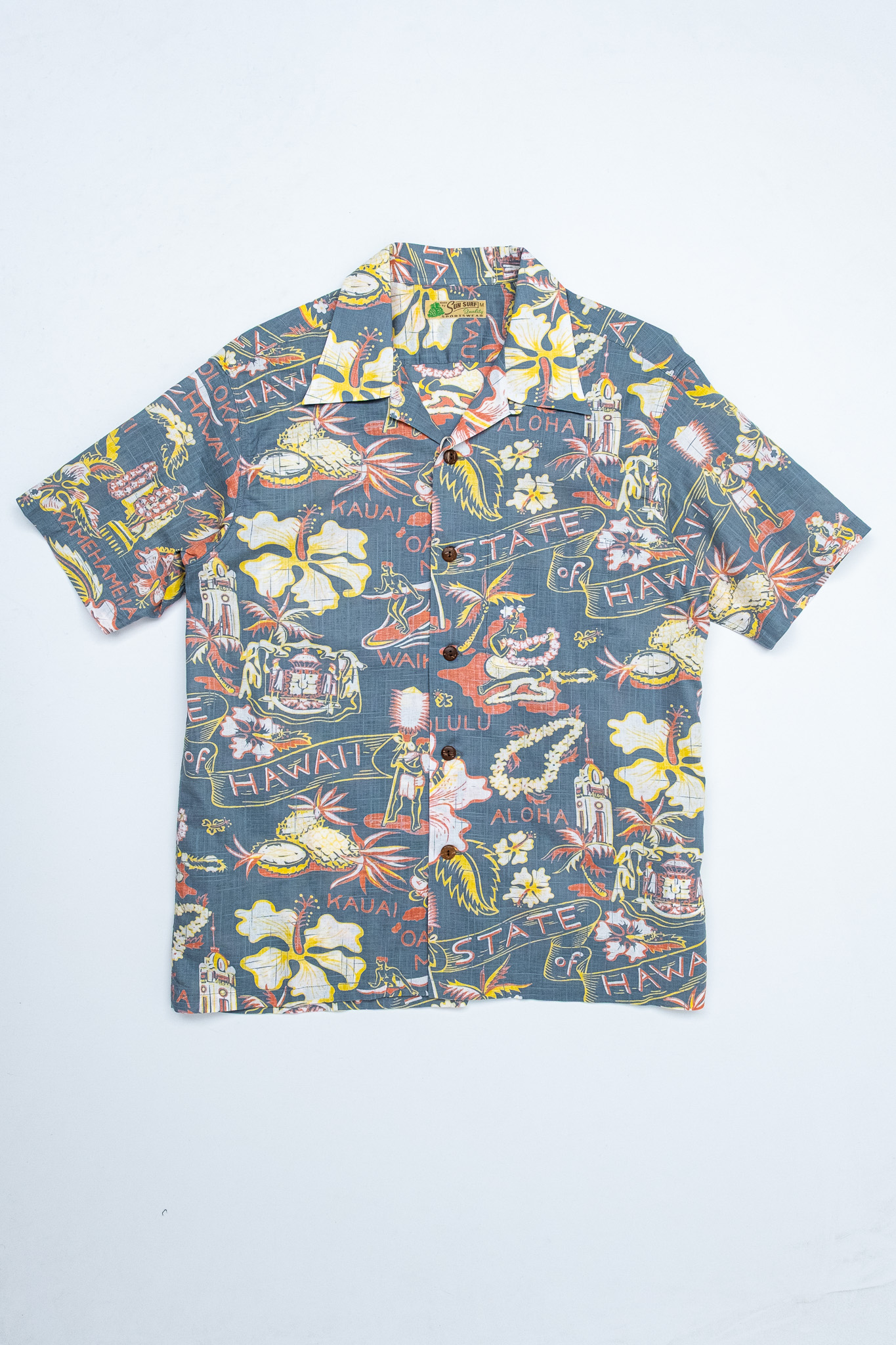 Sun Surf - Cotton Linen Slub Yarn Hawaiian Shirt ”State of Hawaii” - 2