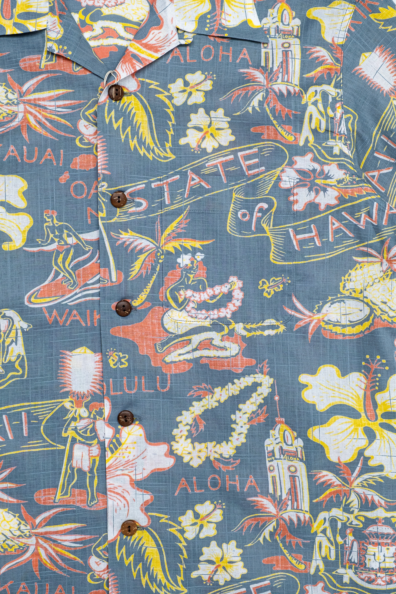 Sun Surf - Cotton Linen Slub Yarn Hawaiian Shirt ”State of Hawaii” - 4