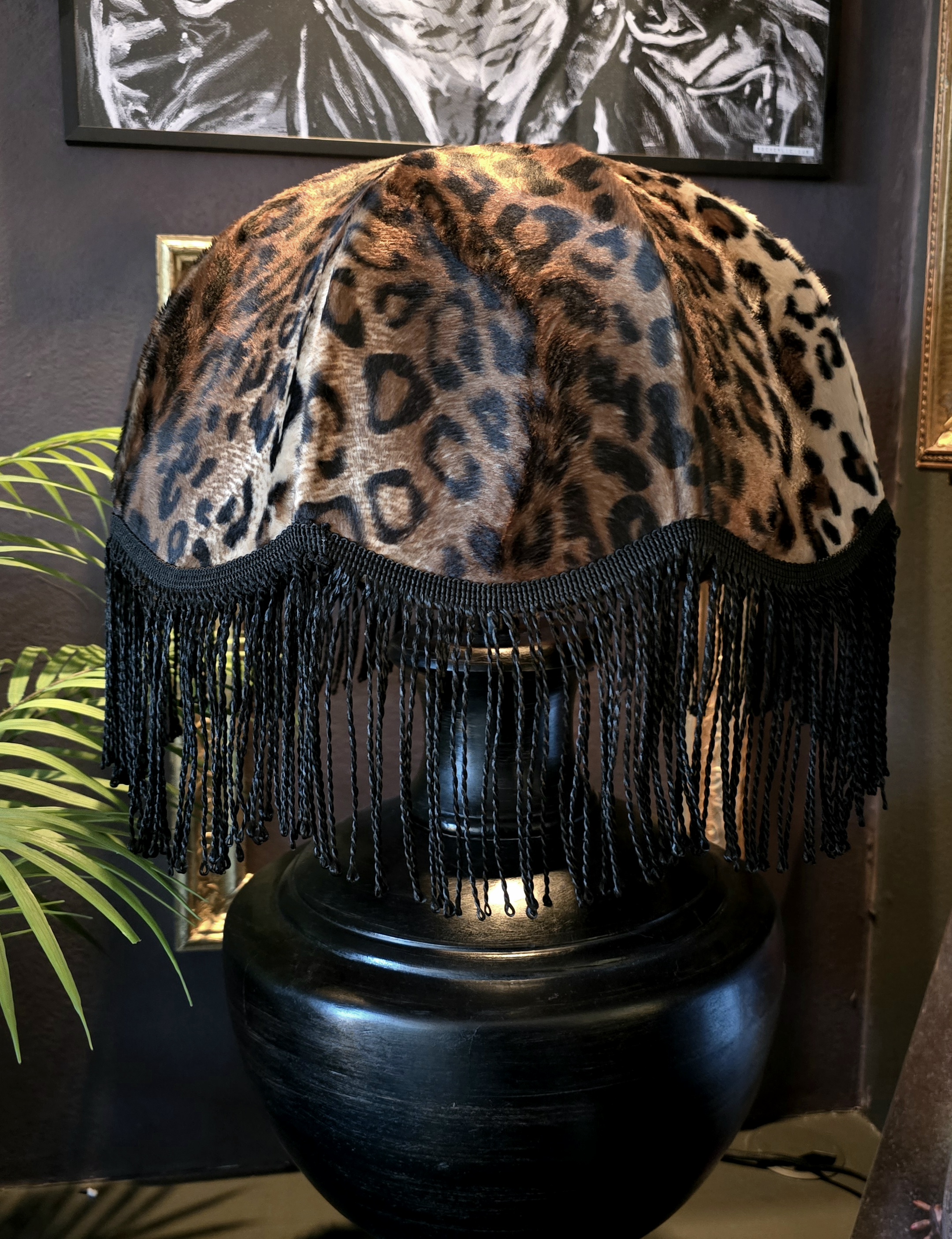 ANDRASORTERING Lampskärm Frans Retro 35 - Leopard/Svart Tvinnad Frans - 3